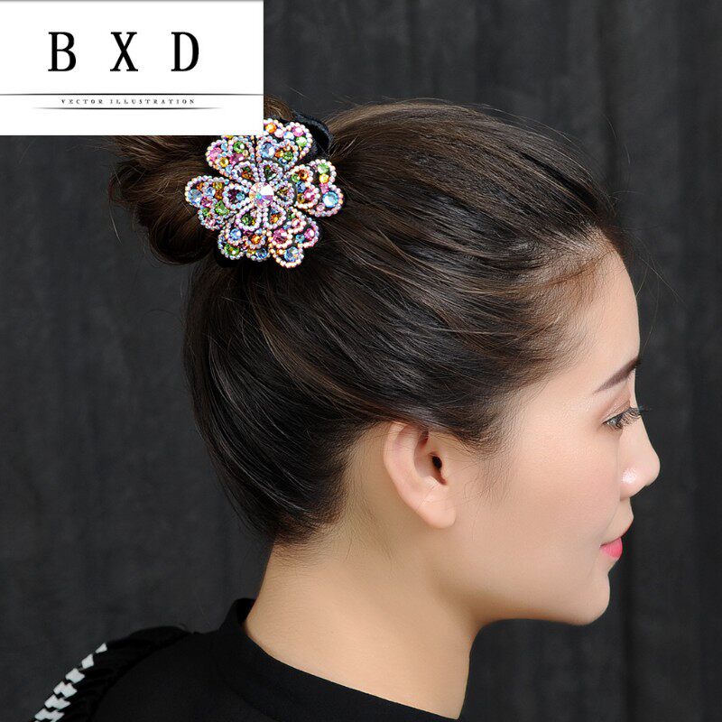 高端定制绒布发圈施华水晶奥钻发绳丸子头盘发器清新百搭头绳发饰