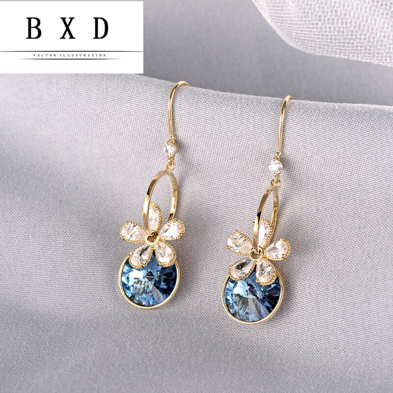 施华水晶耳环女网红简约气质耳钉韩国时尚高级感流苏显瘦耳坠耳饰