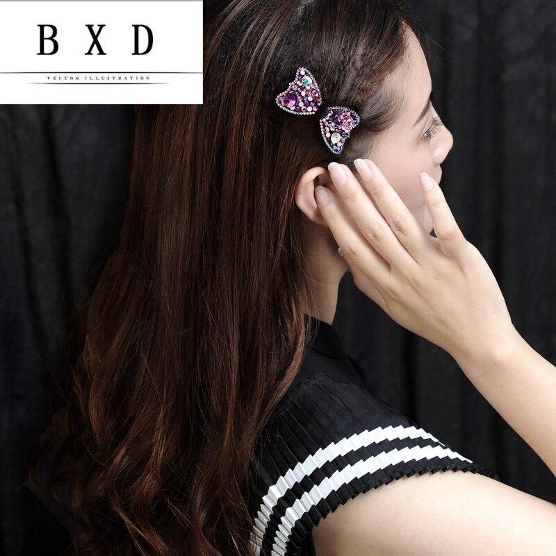 高端定制施华水晶边夹蝴蝶结侧夹刘海夹顶夹发卡子气质优雅发饰