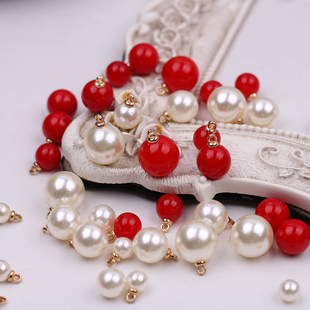 10个简易红色仿珍珠吊坠diy手工自制步摇发簪手链发饰耳饰品配件