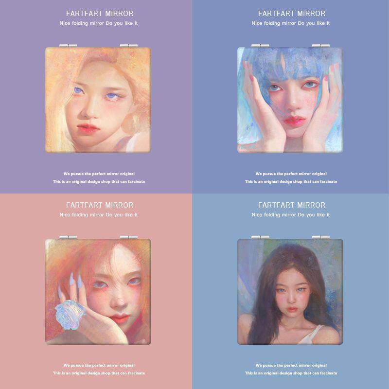 blackpink周边小镜子创意LISA少女化妆镜便携随身折叠镜双面镜子