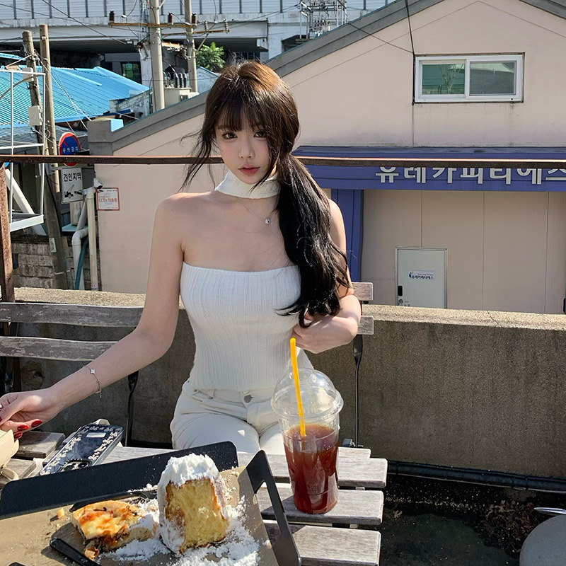 Liuu嘻嘻阿纯欲高领挂脖内搭抹女秋外穿气质百搭显瘦针织抹胸吊带