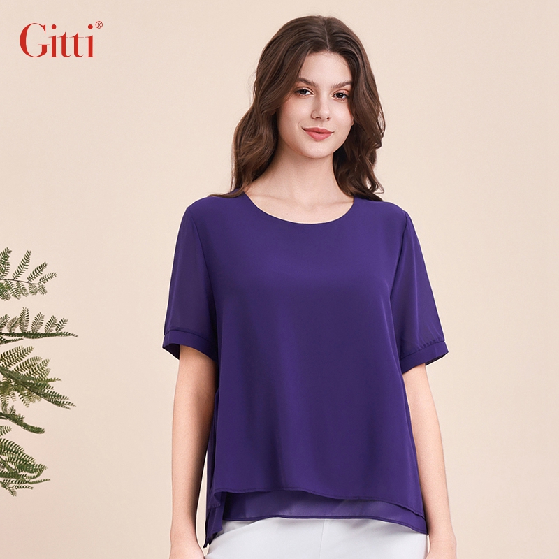 Gitti/吉蒂假两件雪纺拼接下摆系带短袖女宽松大码圆领T恤G241917-封面
