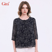 上衣G261129 女圆领显瘦中袖 Gitti 吉蒂假两件系带拼接碎花雪纺衫