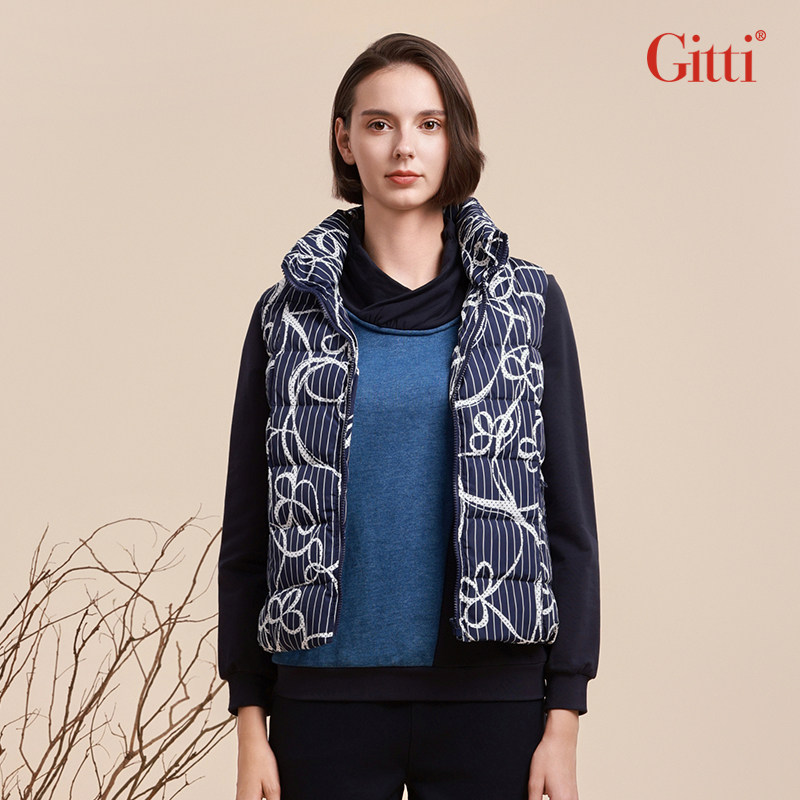 Gitti/吉蒂立领印花厚款羽绒马甲女小个子鸭绒保暖外套G245547,女装/女士精品,羽绒服,淘宝优惠券,粉丝福利购,淘宝优惠卷