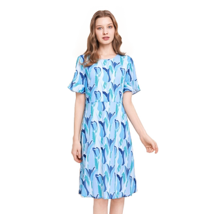 Gitti/吉蒂春夏新品花卉印花喇叭袖收腰显瘦连衣裙G241087