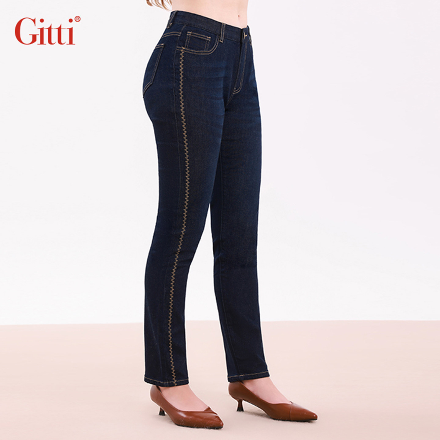 Gitti/吉蒂车花直筒牛仔裤女棉微弹百搭长裤G255110,女装/女士精品,牛仔裤,淘宝优惠券,粉丝福利购,淘宝优惠卷