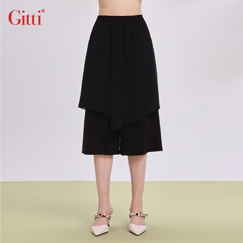 假两件雪纺拼接裙裤女宽松