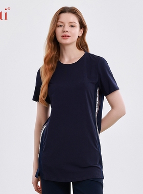 Gitti/吉蒂春夏新品织带拼接显瘦T恤女圆领棉大码短袖上衣G251014