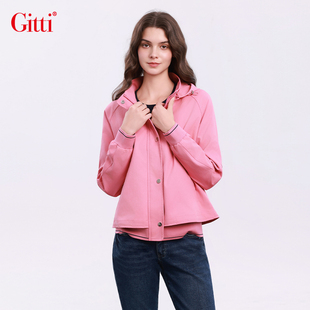 Gitti/吉蒂假两拼接可拆卸连帽外套女宽松大码长袖夹克衫G255215