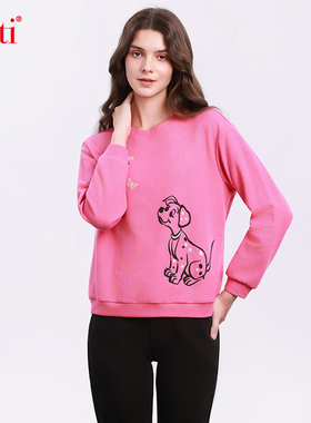 Gitti/吉蒂宽松大码印花针织卫衣女棉拼接长袖上衣G255139