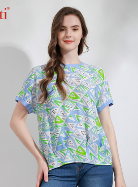 Gitti/吉蒂宽松大码印花小清新短袖女圆领T恤G231625