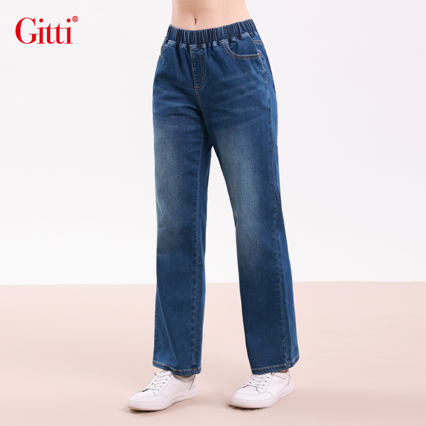 大码直筒阔腿裤棉抓纹水洗牛仔裤