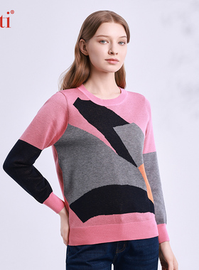 Gitti/吉蒂舒适圆领绵羊毛针织衫女宽松大码套头毛衣G245411