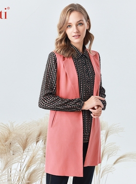 Gitti/吉蒂秋款西装领收腰中长款马夹女无袖外套G235010