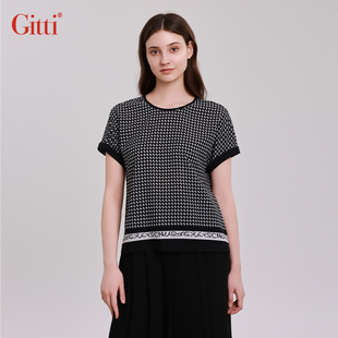 女宽松大码 撞色印花挽边短袖 圆领T恤G251435 吉蒂春夏新品 Gitti