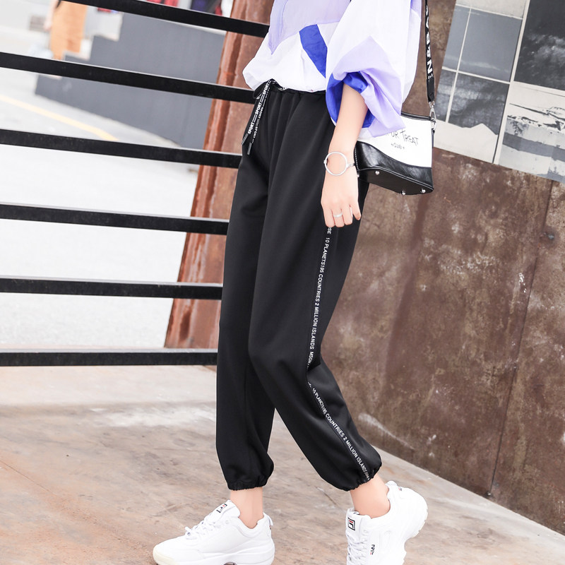 束脚运动休闲裤女春夏2019新款学生大码黑色韩版宽松女裤子ins潮|msdalam kategori Butik wanita / wanita, seluar, seluar santai - dari Buy2taobao.com untuk memberikan perkhidmatan ejen Taobao profesional membeli