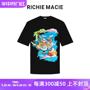 Macie卡通夏日海洋涂鸦印花反光短袖 官方授权 Richie T恤情侣