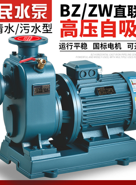 人民BZ自吸泵ZW污水泵卧式管道离心泵大流量增压380V三相排污泵