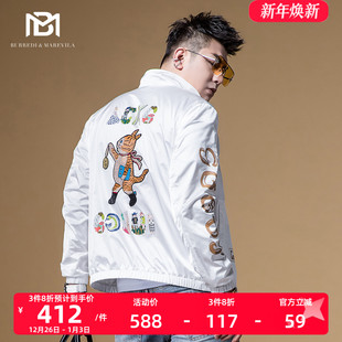 潮流上衣 外套男高级感痞帅男装 BM小猫刺绣印花春季 夹克2022年爆款