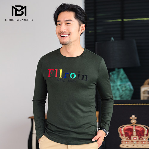 BM男士卫衣打底新款春秋纯色长袖t恤字母印花男圆领潮流原宿港风