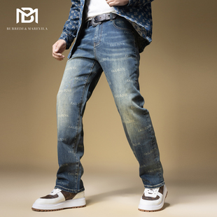 男直筒秋冬款 BM字母印花美式 男潮牌高端休闲裤 2024新款 复古牛仔裤
