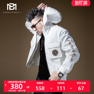 男装 连帽教练夹克潮牌刺绣印花秋季 外套男2021新款 BM欧美高街工装