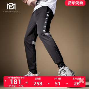 男潮牌束脚裤 裤 运动卫裤 夏季 BM侧边织带高街裤 薄款 子痞帅休闲工装