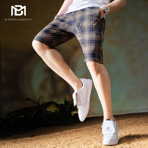 BM男士五分裤潮流格子印花短裤