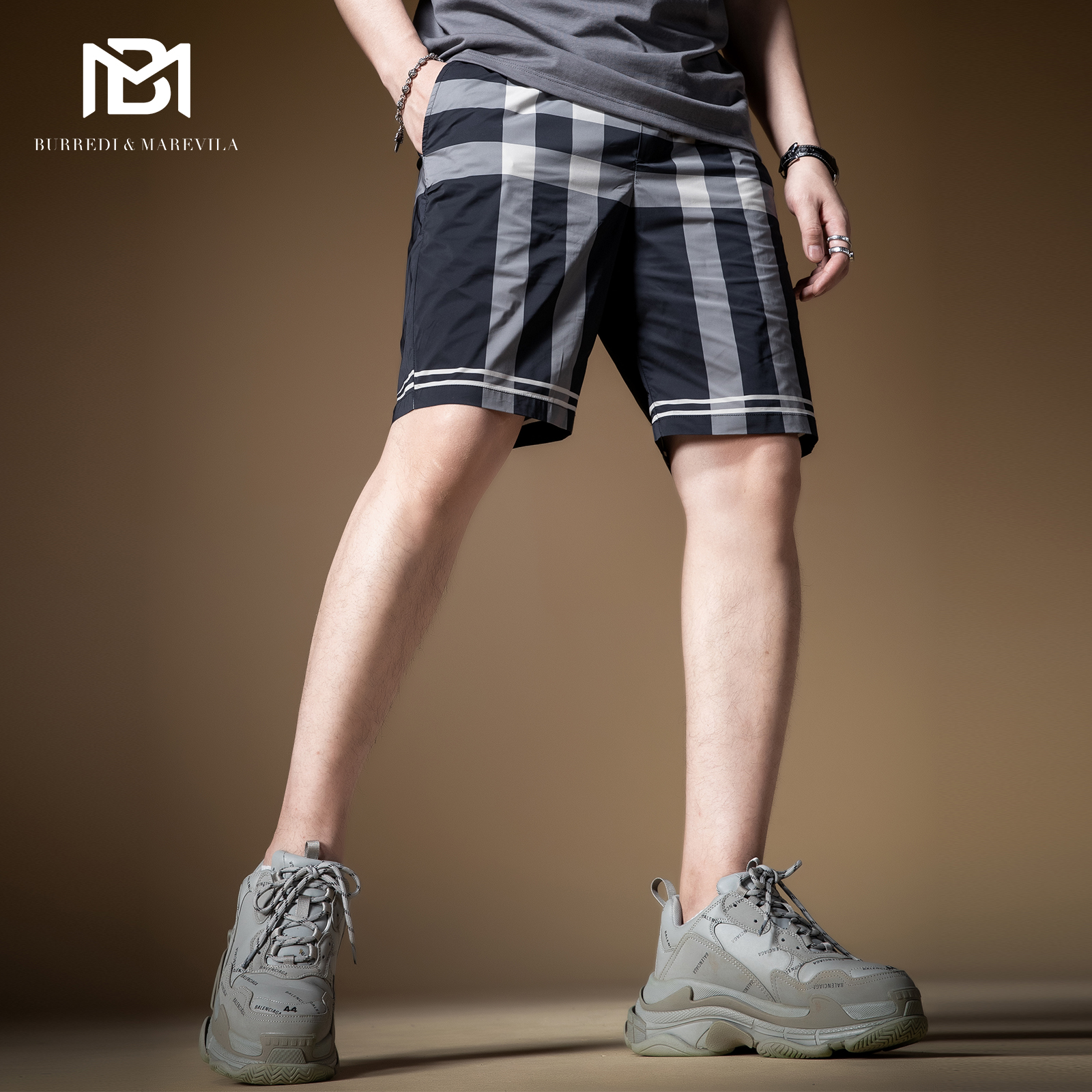 灰色条纹高街潮牌新款男士裤子