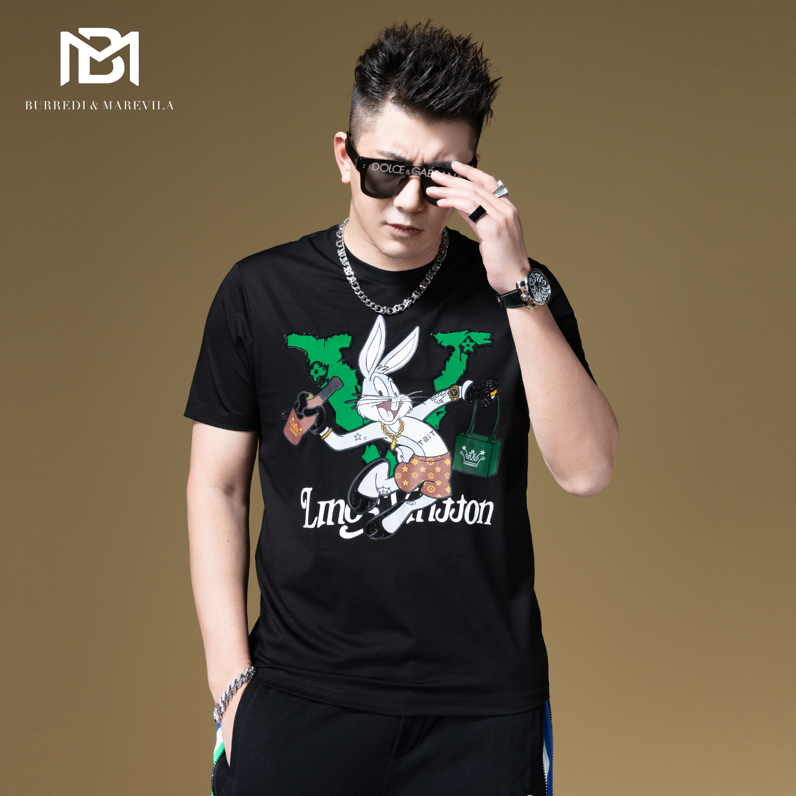 BM潮流卡通印花烫钻短袖T恤