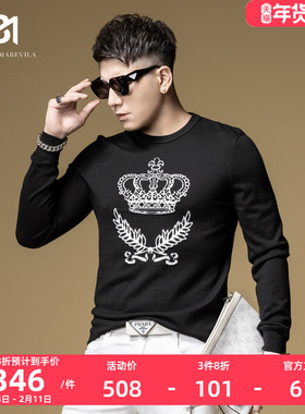 BM欧货皇冠提花潮牌复古毛衣男秋冬款黑色针织羊毛衫男100%纯羊毛