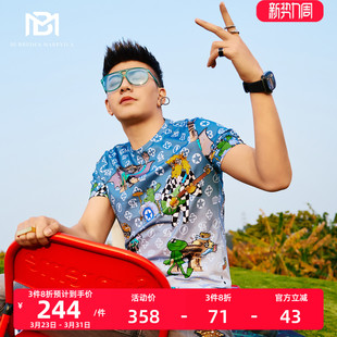 印花烫钻潮流男士 数码 休闲上衣夏 t恤男2021年新款 BM欧货高端短袖