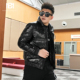 短款 BM镭射亮面潮牌拼皮羽绒服男2021年新款 高级感外套男轻奢冬装