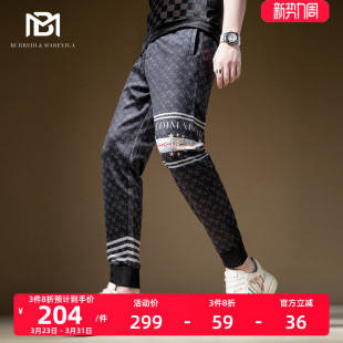 潮流秋季 BM欧洲站裤 2021新款 卫裤 子男ins潮条纹满花休闲运动男士