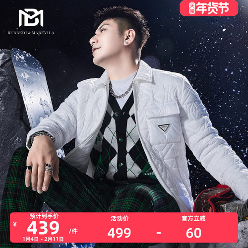 bm时尚三角胸标绗缝翻领休闲棉服