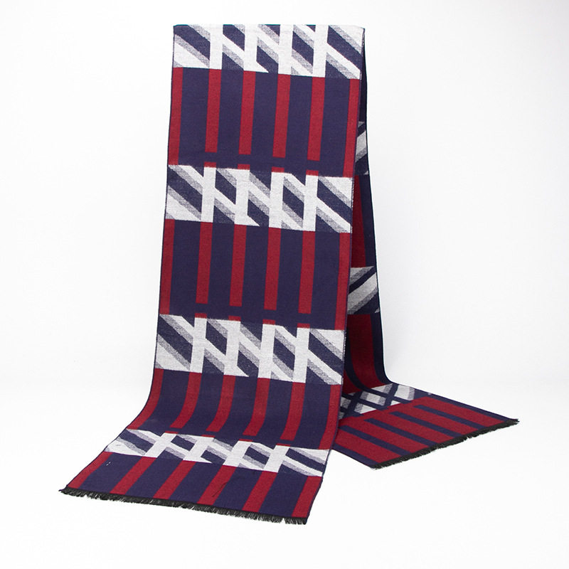 BM男士冬季格子围巾男英伦经典毛线针织韩版百搭商务潮流保暖围脖