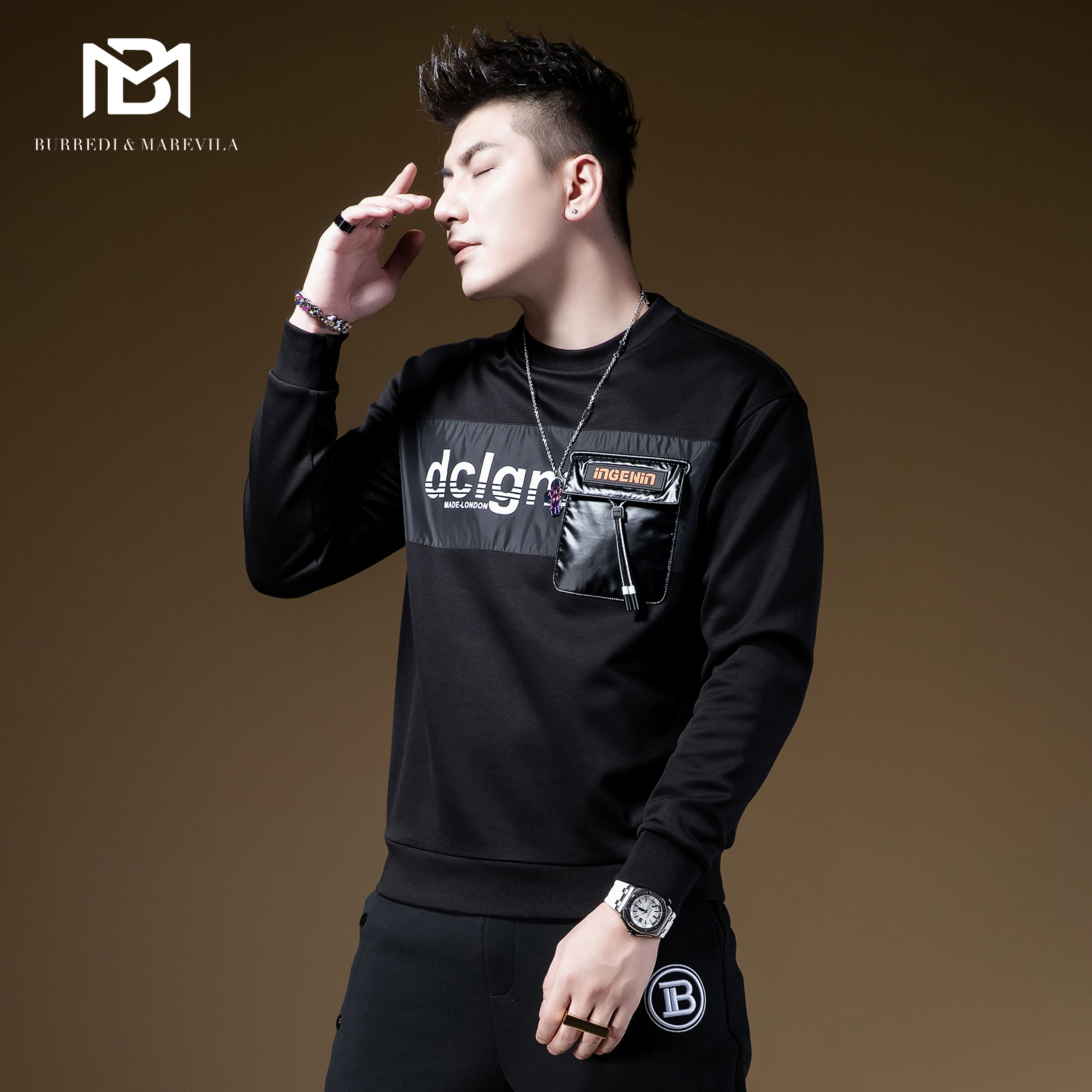 bm美式ins秋季新款潮牌圆领卫衣