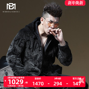 BM海宁皮草印花羊剪绒男雅痞潮毛呢大衣男士 保暖 羊毛外套夹克冬季