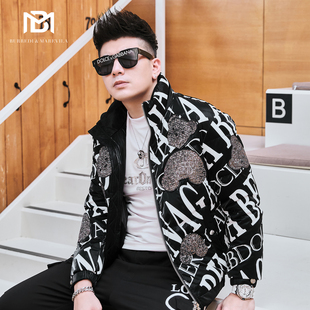 BM欧洲站亮片小熊羽绒服男2021年新款 潮牌字母印花冬衣外套男加厚