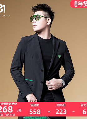 BM绿色胸标西装外套男高级感轻奢新款西服2022爆款英伦雅痞风男装