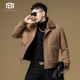 外套2023新款 BM鹅绒高端羽绒服男潮牌水貂毛领拼皮保暖男士 秋冬款