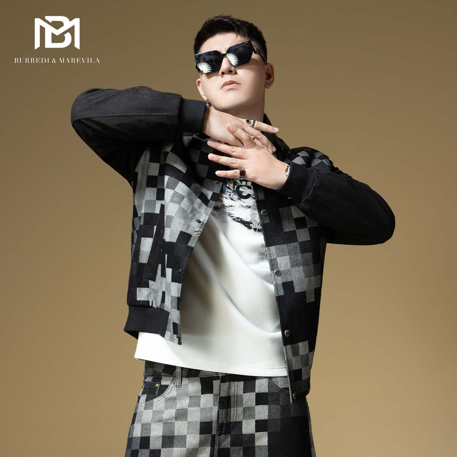 BM黑白格子外套男款2025新款潮牌夹克男高级感痞帅男士上衣加厚秋