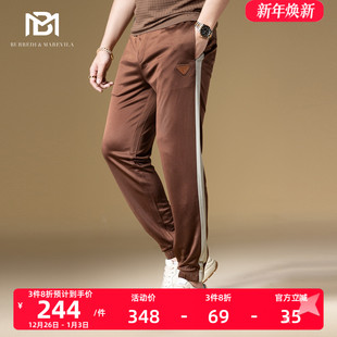 复古抽绳束脚裤 BM侧条纹裤 男美式 垂感潮牌高端卫裤 子男运动休闲裤