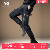 BM男士 束脚潮流港风帅气秋 裤 拼接山羊真皮皮裤 男机车宽松休闲工装