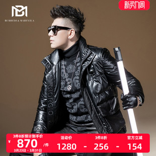 加厚潮流帅气 夹克外套冬季 BM机车皮羽绒服2020年新款 男真皮潮男士