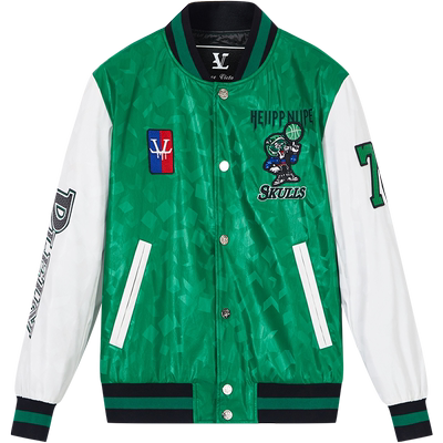 bm秋季刺绣图案拼色棒球领夹克