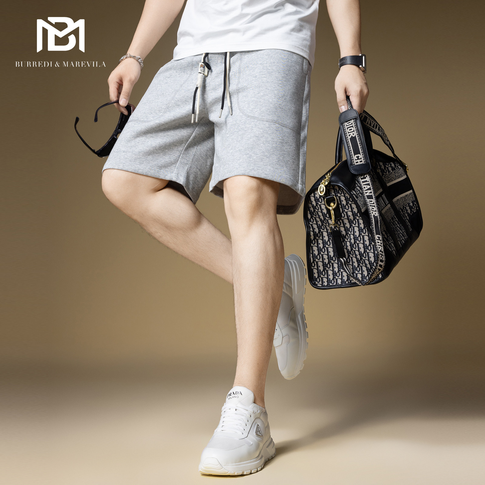 BM运动休闲美式短裤男夏季百搭2024新款男裤子潮牌双色抽绳沙滩裤