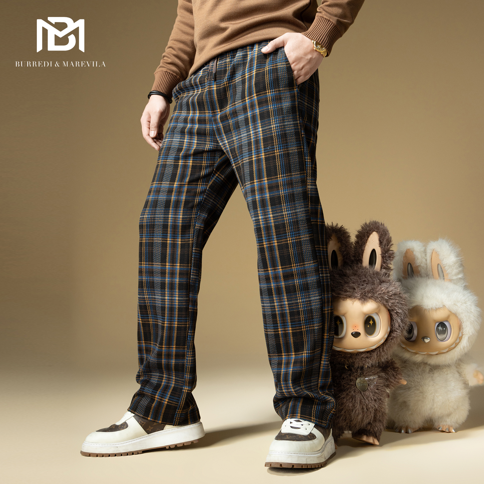 BM英伦复古格子裤子男休闲裤2025新款男士直筒裤宽松潮流秋季穿搭