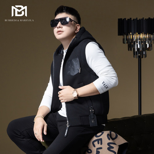 BM男士羽绒马甲90白鸭绒冬季外套口袋装饰潮流羽绒服男2024新款